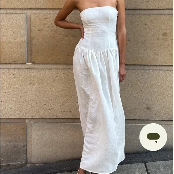 knee length dresses for ladies Mackenzie Dress in White Linen Small / Linen